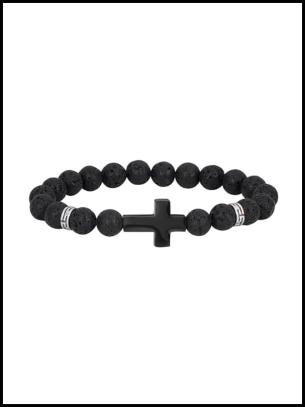 8mm Natural Stone Lava Bead Bracelet with Stainless Steel Cross, Essential Oil